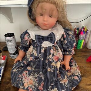 Floral Dress Doll with Blue and Pink Accents (vintage Corolle doll)